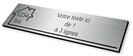 Plaque gravée motif MAISON pour Boite aux Lettres autocollante 10x2,5cm STANDARD personnalisable - 1 à 3 lignes sans frais supplémentaires + Numéro - alu brossé