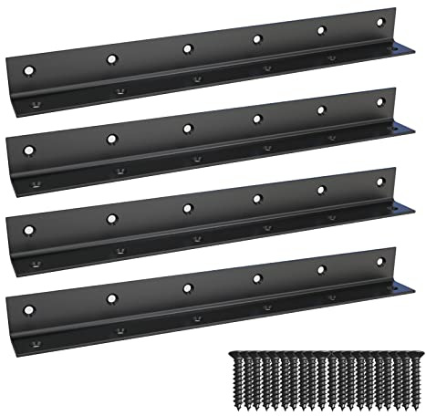 L Bracket,Heavy Duty Corner Brace,Stainless Steel Corner Bracket,Black Large Angle Brackets, Metal Braces for Wood Aufuga (4, 11x1x1)