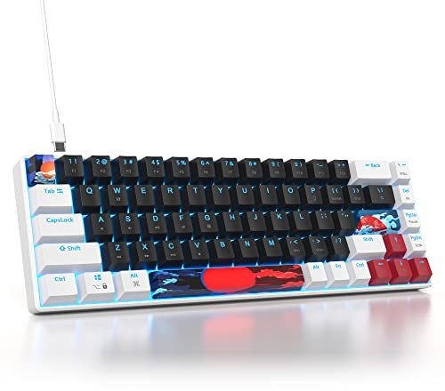 SOLIDEE Mechanische Gaming-Tastatur, 65%, 68 Tasten mit linearem rotem Schalter, mechanische Tastatur mit LED-Hintergrundbeleuchtung, kompakte Tastatur mit Typ-C-Kabel, für PS5/PS4 (68 White_Black)