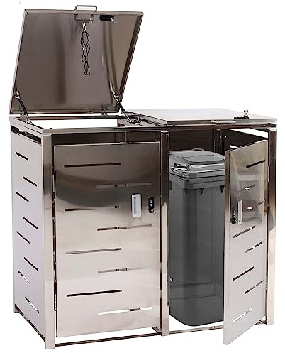 Mendler 2er-Mülltonnenverkleidung HWC-E83 103x115x63cm - Edelstahl | Mülltonnenbox, Mülltonnenabdeckung, erweiterbar, 38kg