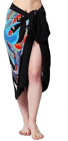 SAIVONA Großes Pareo Sarong Tuch Damen Wickelrock Strand Strandtuch Blickdicht Wickeltuch Umkleidehandtuch Wickelkleid Handarbeit aus Fair Trade Handbemalt Unisex + Gratis Schnalle und Haarband
