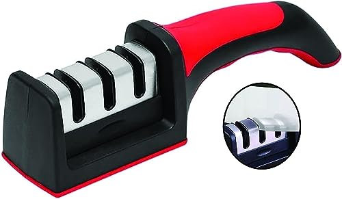 PARENCE - Easy Sharp afilador de 3 fases - para cuchillos de cocina - resultado profesional/diseño ergonómico - piedra cerámica/carburo/diamante - negro/cromo