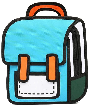 SENIURIS Cute Kids Cartoon Backpack for Boys and Girls, Toddler 2D Drawing Style Comic Fun weird School Pack Bag, Children Jump From Paper Anime Funny Kids Bookbag (sky blue)