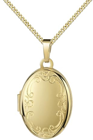 JEVELION Foto Medaillon für 2 Bilder 333 Gold Bilder Amulett oval zum Öffnen für Damen mit Kette und Schmuck-Etui