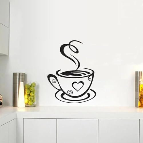 WEIMEIJIE Decalcomania tazzina caffè da parete murale vinile a forma di cuore decalcomanie ristorante removibile 35 x 45 cm