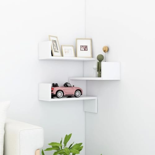 WIFESE Wand Eckregal Hängeregal Regalboden Wand Regale Weiß Schwebend für Wohnzimmer Kinderzimmer Wandregal Holzwerkstoff mit Mattem Finish 40x40x50 cm