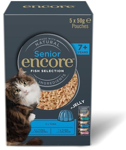 Encore Natural Wet Senior Cat Food, Tuna with Fish Multipack Selection in Jelly 50g Pouch (5x50g)