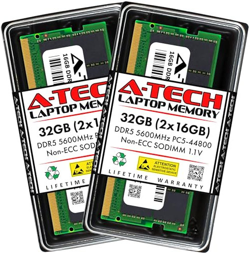 A-Tech Kit de 32 GB (2 x 16 GB) DDR5 5600 MHz PC5-44800 CL46 SODIMM 1.1 V sin ECC SO-DIMM 262 pines Módulos de actualización de memoria RAM para portátil