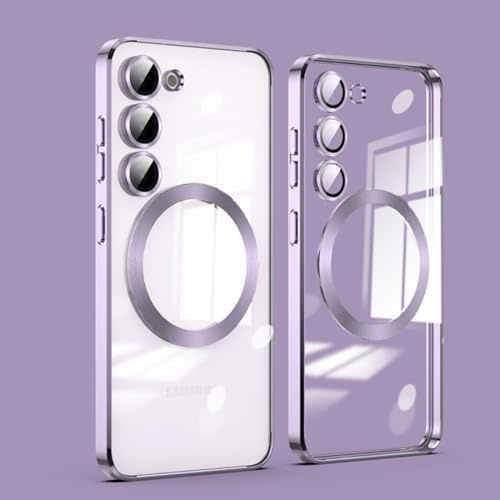 ESONG Magnetisk Skal för Samsung Galaxy S24 Case,kompatibelt med Magsafe,Trådlös Laddning,Bulid in kameraskydd,stötsäkert mobiltelefonfodral,ultratunt Bumper Cover,Repfri Klar Tillbaka-Lavendel