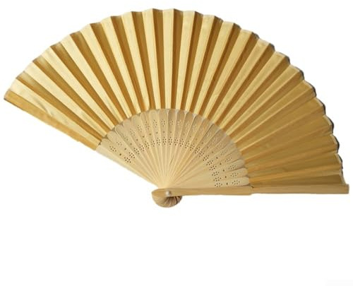 Petit éventail en soie de style chinois, éventail pliable à main, éventail à main en tissu, éventail simple face vierge en soie, cadeau fait à la main (doré)