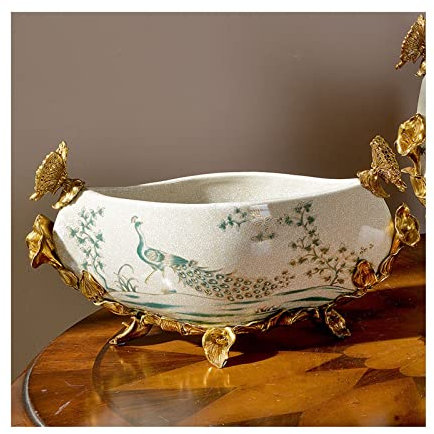 Fruteros de Cocina Frutero de cerámica Retro chino, Plato de frutas pintado a mano, decoración del hogar, cuenco de caramelo artesanal de cobre con incrustaciones de porcelana Cesta de Frutas ( Color
