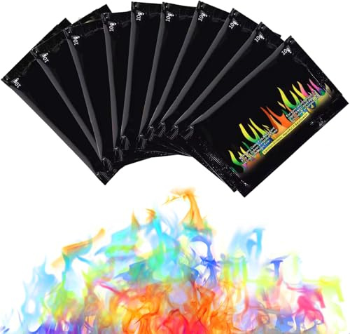 Herefun Buntes Feuerpulver 10g x 10g, Bunte Farbwechsel Feuerfarben Set für Halloween und Weihnachten