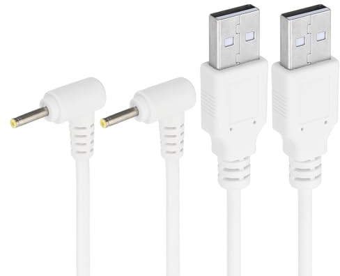 PATIKIL 3Ft USB to DC 5.5x2.5mm Barrel Jack Power Cord, 2 Pcs 90 Degree Angle 24AWG Wire Adapter Connector Charging Cord for Light Fans Speaker Table Lamp, White