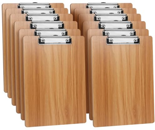 (Lot de 12) A4 Porte-Blocs en Bois avec Pince,Clipboard Planchettes à Pince Avec Clip et Trou de Suspension,Porte-Formulaires Pour Bureau, Salle de Classe, le Restaurant