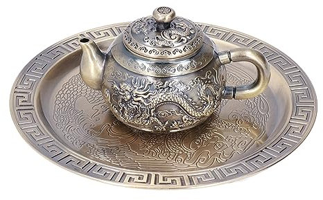 Juego de té marroquí Vintage, Exquisito Patrón en Relieve de Metal, Tetera, Tazas, Plato, Decoración de Mesa
