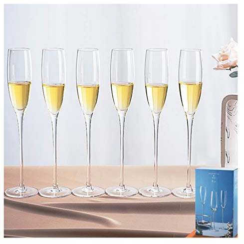 Flute Champagne 6 pezzi di eleganti flute da champagne in vetro cristallo, bicchieri da vino classici, calici di cristallo di lusso senza piombo, regali in scatola da 140 ml. Bicchieri da Champagne