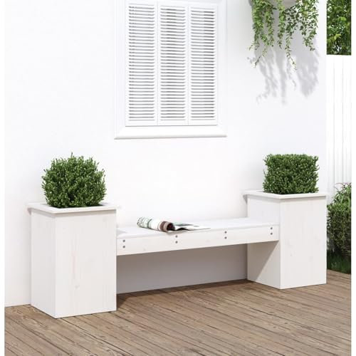 qohoio Banc avec jardinières Blanc 184,5x39,5x56,5 cm Bois Massif pin Jardiniere sur Pieds,Bac avec Treillis,Jardiniere Terrasse