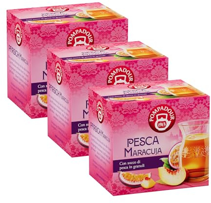 Pompadour, Infuso Pesca & Maracuja, 30 Filtri (3 Confezioni da 10 Filtri), Dolce e Dissetante, Ideale nelle Giornate Invernali, Senza Lattosio, Glutine e Allergeni