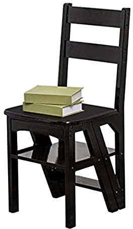 JYHHGDS Schwarze Leiterstuhl-Kombination, klappbarer Tritthocker aus Holz, tragbare Treppe, Trittleiter, multifunktionale Bibliotheksstufen, Bücherregal, Ausstellungsregale