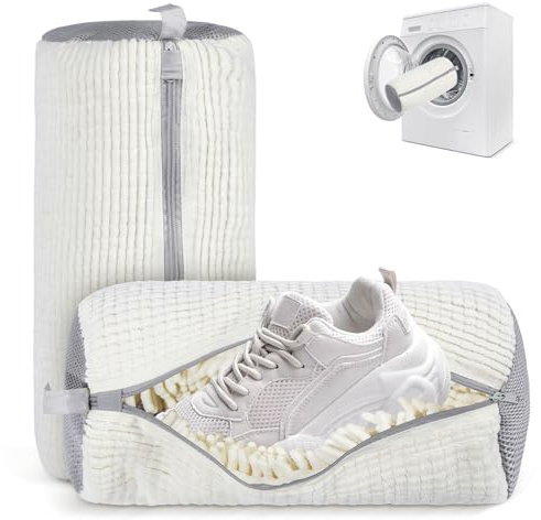 Donken Shoe Washing Machine Bag, 2 Pack Reusable Trainer Cleaning Bags, Portable Laundry Shoe Bags with Zipper for Sneakers, Canvas, Tennis, & Running Shoes (Cream)