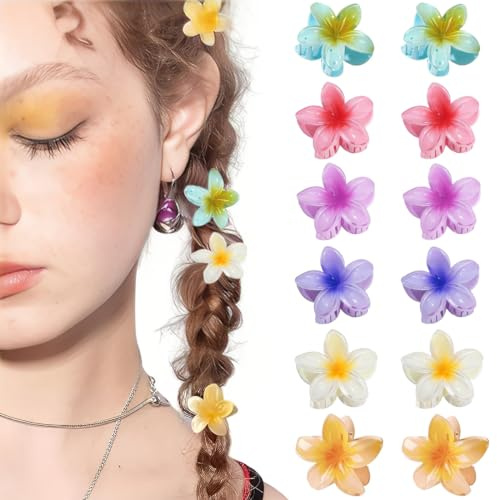 NJCXOLA 12 Piezas 4cm pinzas para el cabello con flores para cabello grueso y fino, pinzas de acrílico antideslizantes, pinzas para el cabello para mujeres y niñas, accesorios de peinado