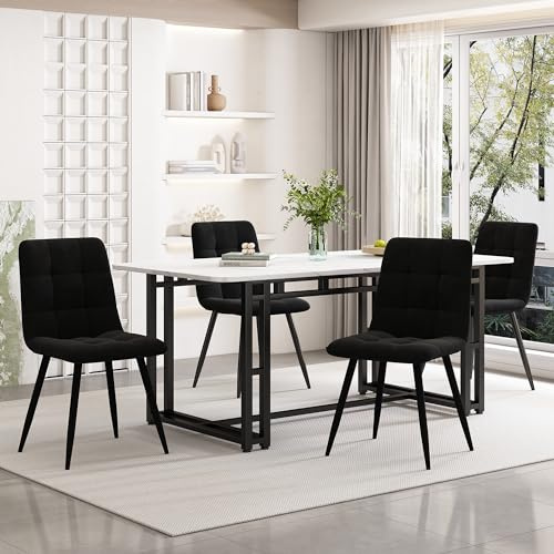 Ymkua Rechteckiger Essstisch 140x80x74 cm, 4-Stühler Set für Wohn- und Küchenbereich, Moderne Küchenstühle (Schwarz)