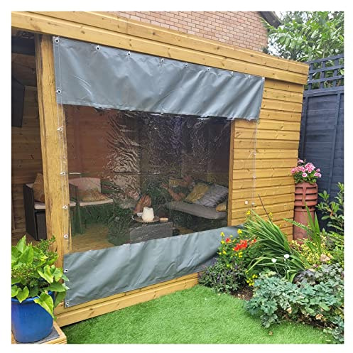 Bâche transparente en PVC imperméable pour pergola - 0,5 mm - Matériau résistant aux intempéries - Idéal pour fermer la pergola (transparent + gris, 7 x 3 m)