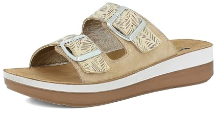 inblu Femme Ciabatte Donna Con Doppia Fibbia Regolabile Fantasia A Piuma, Suola Bicolore E Plantare in Vera Pelle Multiprise, Sable, 40 EU