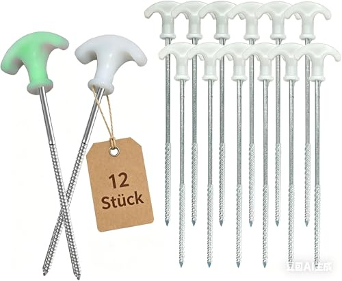 AQUILORA 12 Stück Drehbare Zeltheringe mit Gewinde und Leuchteffekt, 250mm, robustem Stahl für Camping, Outdoor, harten Boden, Wald, Wiesen – Stabil, stark, mit Schutzkappen