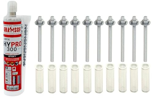 Schwerlast-Befestigungsset mit ZULASSUNG : 10x 8x110mm Ankerstangen A4 EDELSTAHL+ 1x HYPRO 300+ 10x 12x80mm Siebhülsen, Montagesets M6-M16 (Edelstahl A4, M8 x 110mm)
