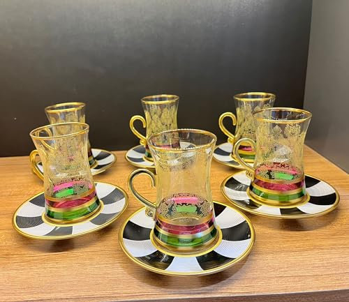 Juego de tazas de té tradicionales hechas a mano para 6 personas, elegante regalo de inauguración de la casa para familia, mamá, vaso de té parsa retro, taza de té árabe