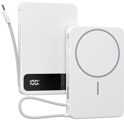 Magnetic Power Bank, 10,000mAh Wireless Portable Charger for 15W Fast Charging, Battery Pack with USB-C/Lightning Cable 20W In/Out for iPhone Air/17e/17/16/15/14/13/12 Series, & More