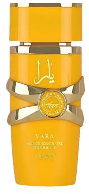 Lattafa Yara Pure Concentrated Perfume Oro, 20 ml, Lujoso diseño árabe