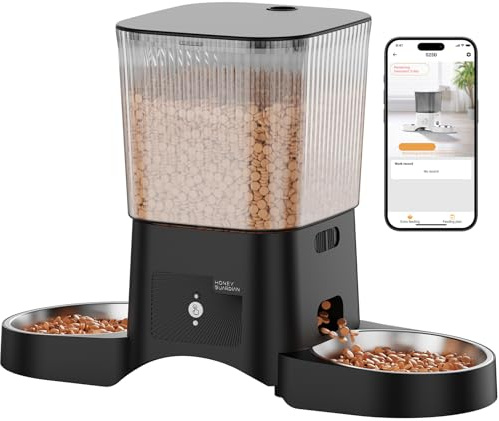 HoneyGuaridan Automatic Cat Feeder with 5G/2.4G WiFi, 3.5L Programmable Automatic Feeder 2 Cats, APP Control Cat Food Dispenser, 10s Accompanying Recording, Dual Power Supply, Four Anti-Slip Feet