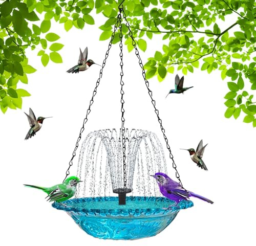Genérico Baño De Pájaros Colgante para Exteriores - Cuenco para Pájaros | Fuente Solar para Pájaros De Jardín | Fuentes Solares para Pájaros | Colgante para Pájaros para Decoración De Jardín (Azul)