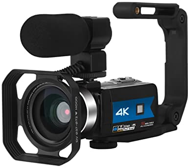 QZCX Cámara Digital, Camcorder de cámara de Video 4K 5 6MP WiFi Night Vision Beauty Light Scree Touch Digital Vlogging Cámara(16GB SD Card,K1 Blue)