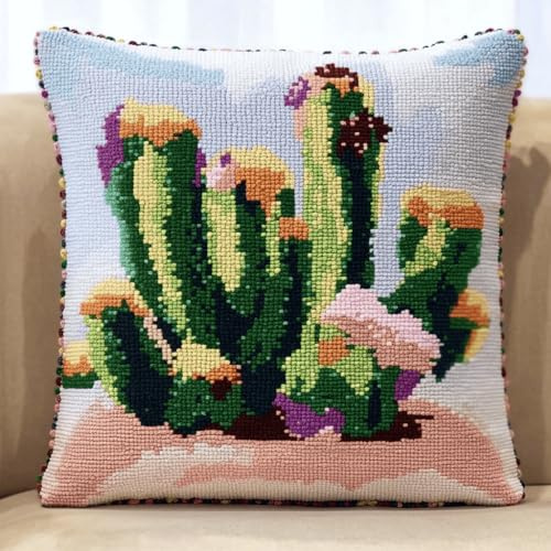 Henypt Kit de Almohadones con Cierre de Gancho Paisaje Cojines para Bordar a Mano 17x17 Inch 3D Bordado de Bricolaje Cuadrado Funda de Cojín Decoración para Principiantes, Adultos