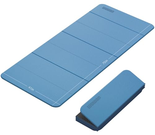 Foldable Yoga Mat Thick 10mm-WUWAN Extra Large Exercise Mat, TPE Material, Non-Slip Fitness Folding Mat Easy to Carry, Suitable for Home Workout Travel Pilates (75 x40,2/5) (Blue)