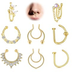 MODRSA Faux Piercing Nez Septum à Clip Doré Sans Perçage Bijou Fantaisie Anneau Nasal Faux