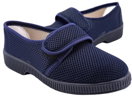 JOMIX Zapatillas de Casa Mujer con Cierre Autoadherente Malla Transpirable Apertura Amplia Ligeras y Cómodas Suela Antideslizante para Parquet Azulejo Ideales Pies Sensibles Mayores