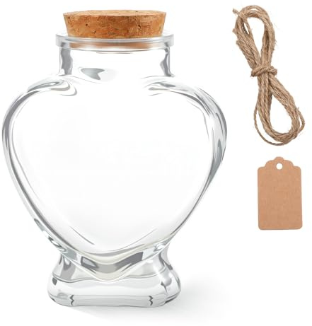 ElevateTech herzförmige Glasgefäße mit Korkdeckel, leere dekorative Mini-Glasflaschen mit Etikettenanhänger und Schnur, süßes Wunschglas für DIY-Kunsthandwerk, Jahrestag, Hochzeit (160 ml)