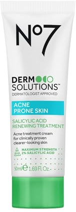 No7 Derm Solutions 2% Salicylic Acid Acne Treatment for Face - Pimple Cream with Maximum Strength for Clearer Skin - Non-Drying Exfoliating Formula for Acne Prone Skin (1.69 fl oz)