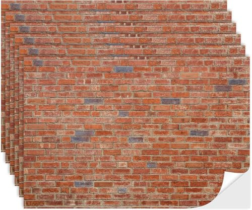 PLUSHCEWT 6 Sheets Dollhouse Red Brick Wallpaper, Self-Adhesive PVC Peel & Stick Miniature Brick Wallpaper for Dolls House Accessories & Flooring, 21x29cm Realistic Wallpaper for House Decor