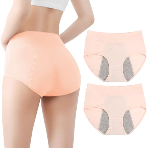 Lote de 2 Bragas de Incontinencia para Mujer Lavables, Bragas Anti Fugas Urinarias Lavables para Mujeres, Ropa Interior Menstrual de Alta Absorción, Bragas Menstruales de Cintura Alta (Rosa, L)