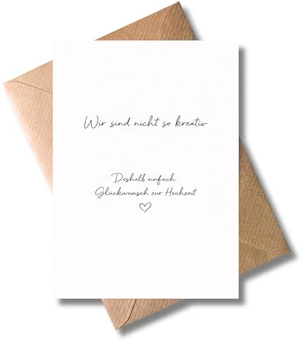 WBdesignz Hochzeit Karte- „Wir sind nicht so kreativ“ - Minimalistische Glückwunschkarte zur Hochzeit, Trauung, Verlobung, Vermählung - lustige Gratulationskarte mit Umschlag für Brautpaar (DIN A6)