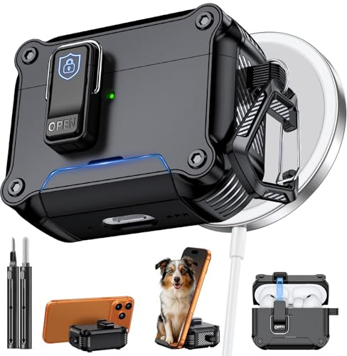 Inesore Dual-Lock Hülle Compatible with AirPods Pro 3 (Black) | Phone Stand Design, with Carabiner and Cleaning Pen, Automatic Snap Switch Secure Cover for Travel