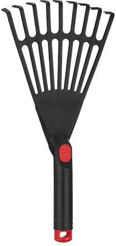 ifundom Râteau à Feuilles en Plastique Portable avec Manche Court Noir, Petit Râteau à Main Ergonomique pour Jardinage, Pelouse et Entretien Extérieur, Outil Léger pour Ratisser Feuilles