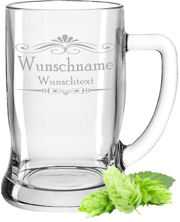 Gravur-Max Leonardo Bierkrug 0,5L mit Gravur & Name – gestalte dein personalisiertes Bierglas Ranke – Bierkrug personalisiert – spülmaschinenfest – Geschenk für Männer