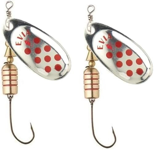 Cucharilla de Pesca Dotty Modelo 11 Numero 3 Color Plata pintas Rojas 6,4 Gramos con Anzuelo Simple sin Muerte (Pack 2 Unidades)