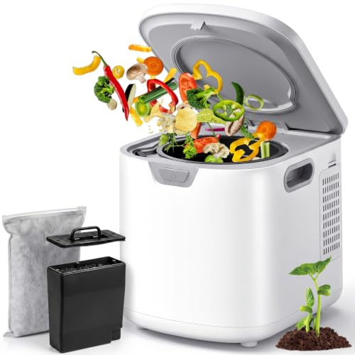 Compostiera elettrica da 4 litri per cucina, bidone intelligente per rifiuti alimentari da banco con filtro al carbone da 900 ml e ricarica di carbone da 600 g, inodore, silenzioso, autopulente